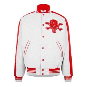 Icecream & Bones Red And White Varsity Jacket