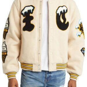 Icecream Flap Jack Fog Wool Blend Letterman Jacket