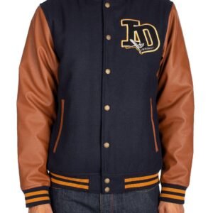 Id Navy And Brown Wool And Leather Varsity Jacket