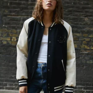 Iets Frans Black Faux Leather Varsity Jacket
