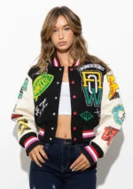 K.t.s. Crop Black And White Varsity Jacket