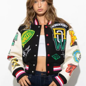 K.t.s. Crop Black And White Varsity Jacket