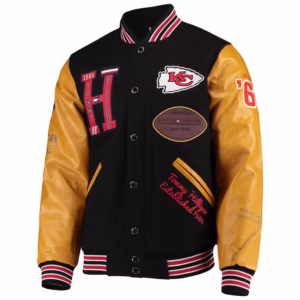 Kansas City Chiefs Tommy Hilfiger Heritage Full Snap Balck And Tan Varsity Jacket