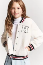 Kids Faux Shearling White Varsity Jacket