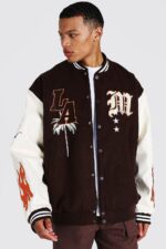 LA Official Brown And White Varsity And Letterman Jacket