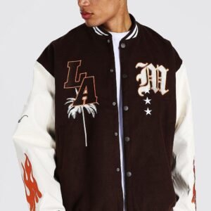 LA Official Brown And White Varsity And Letterman Jacket