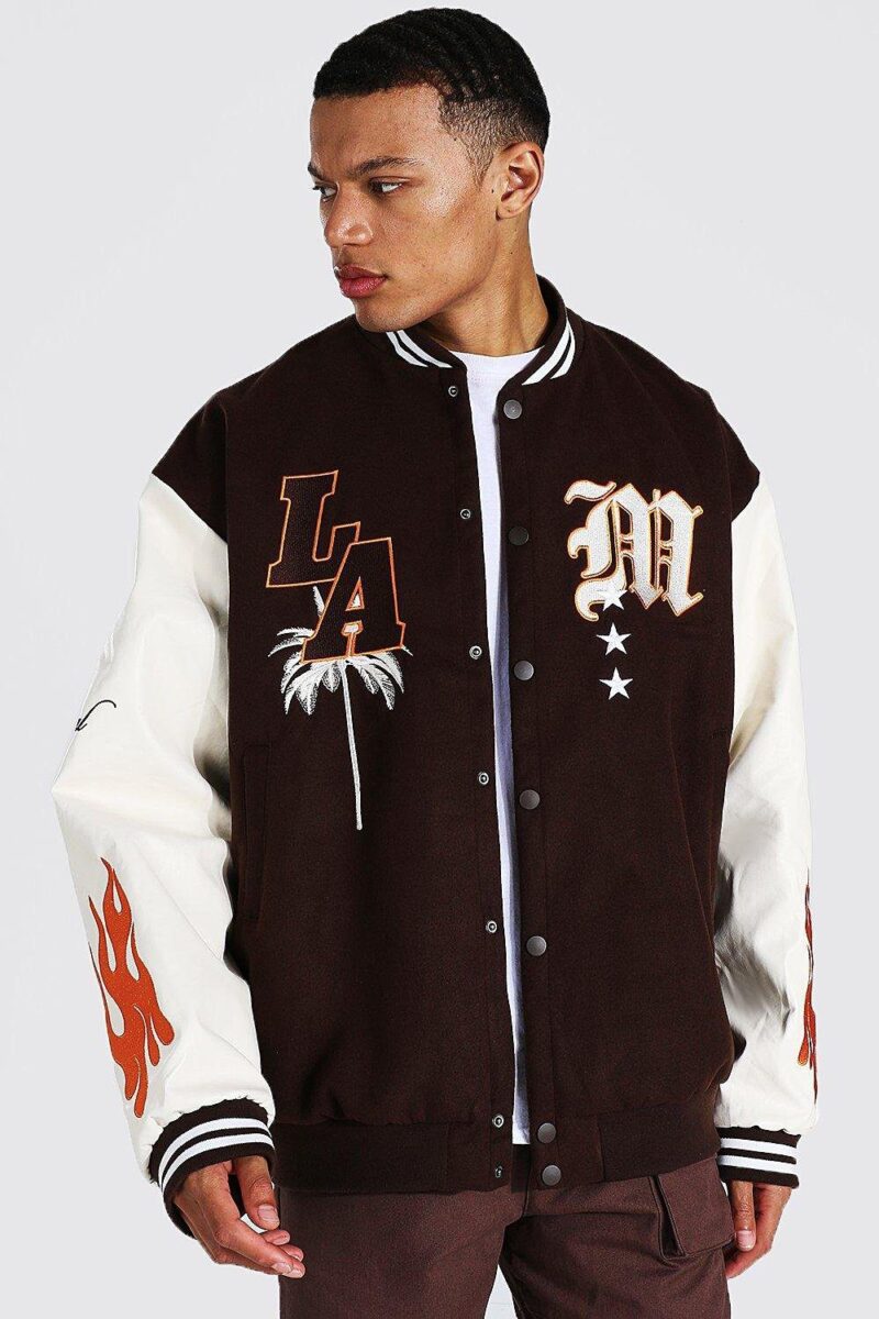 LA Official Brown And White Varsity And Letterman Jacket