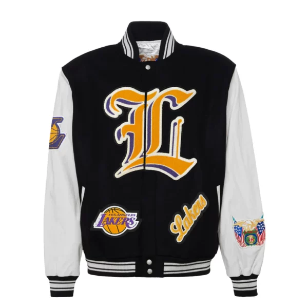 Lakers Wool And Leather Black Varsity Jacket Lakers Wool And Leather Black Varsity Jacket