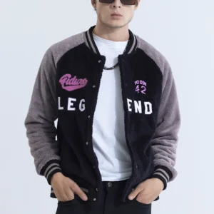 Legend Black Fur Varsity Jacket