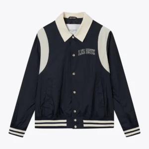 Les Deux Dark Navy Varsity Nylon Jacket Sleek Minimalism Meets Classic Varsity Style