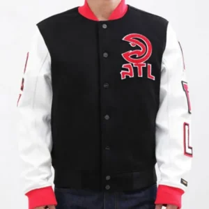 Letterman Atlanta Hawks Black And White Jacket