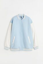 Light Blue And White Baseball Wool And Leather Varsity Jacket