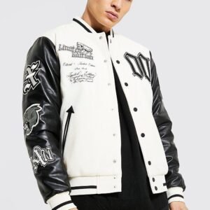 Limited Edition Broken Skull White And Black Varsity Jacket