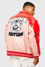 Limited Edition Pink Red Leather Varsity Jacket