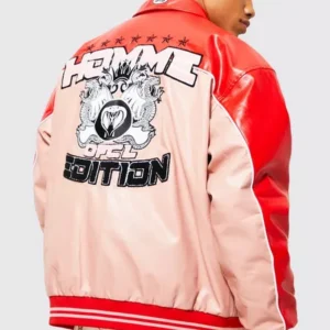 Limited Edition Pink Red Leather Varsity Jacket