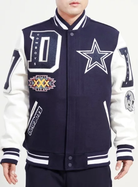 Logo Mashup Varsity Dallas Cowboys Midnight Navy Jacket Logo Mashup Varsity Dallas Cowboys Midnight Navy Jacket