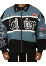 Loiter Racing Blue And Black Varsity Jacket
