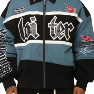 Loiter Racing Blue And Black Varsity Jacket