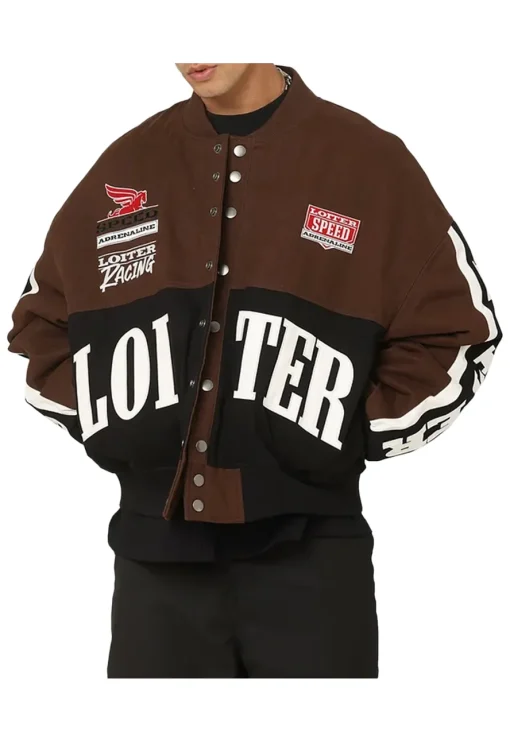 Loiter-Racing-Brown-Varsity-Jacket Loiter Racing Brown Varsity Jacket