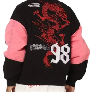 Loiter Racing Pink And Black Varsity Jacket