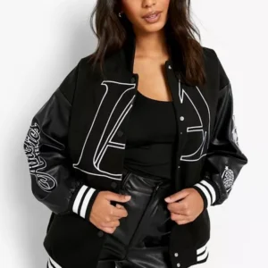 Los Angeles With Pu Sleeves Black Letterman Jacket