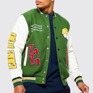 M Deck Of Card Back Applique Green Varsity Jacket