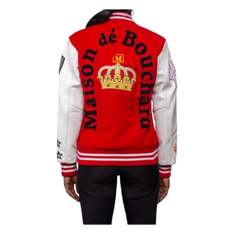 MDB Brand Womens Red White Varsity Jacket