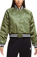 MJ Sky Light Olive Satin Varsity Jacket