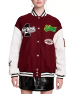 Maje Be Love Maroon And White Wool And Leather Varsity Jacket Maje Be Love Maroon And White Wool And Leather Varsity Jacket