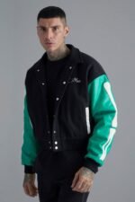 Man Fit Skeleton Black And Green Varsity Jacket