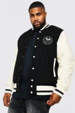 Man Official Black And White Wool And Leather Varsity Jacket
