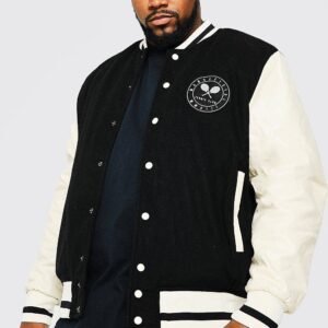 Man Official Black And White Wool And Leather Varsity Jacket