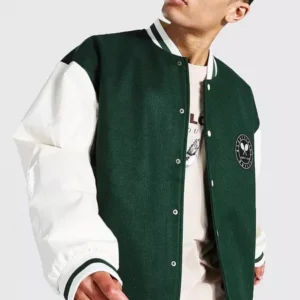 Man Official Green And White Varsity Jacket