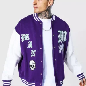 Man Official With Skull Badge Varsity Jacket