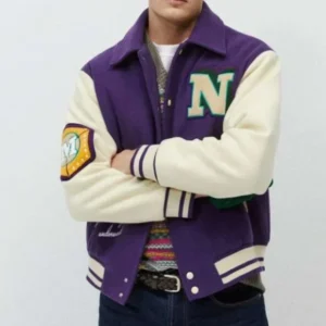 Man Purple Wool Varsity Letterman Jacket