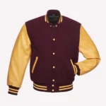 Maroon And Gold Wool And Leather Jacket
