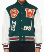 Men And Women Off White Green Varsity Jacket