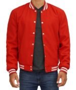 Mens Baseball Style Red Varsity Jacket