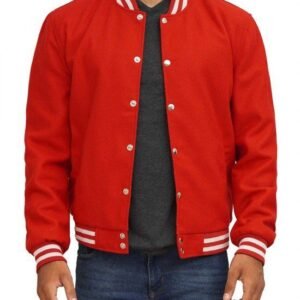 Mens Baseball Style Red Varsity Jacket