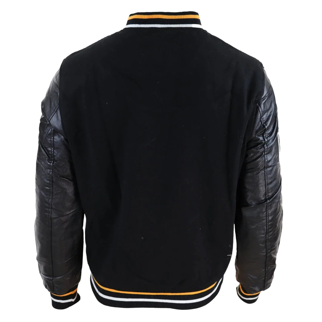 Mens Baseball Varsity Letterman Black Fleece Jacket