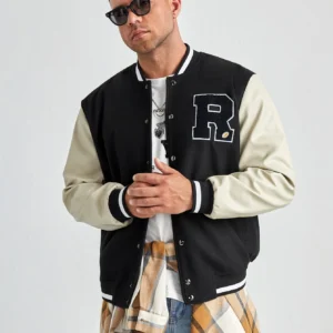 Mens Black And White R Letterman Jacket