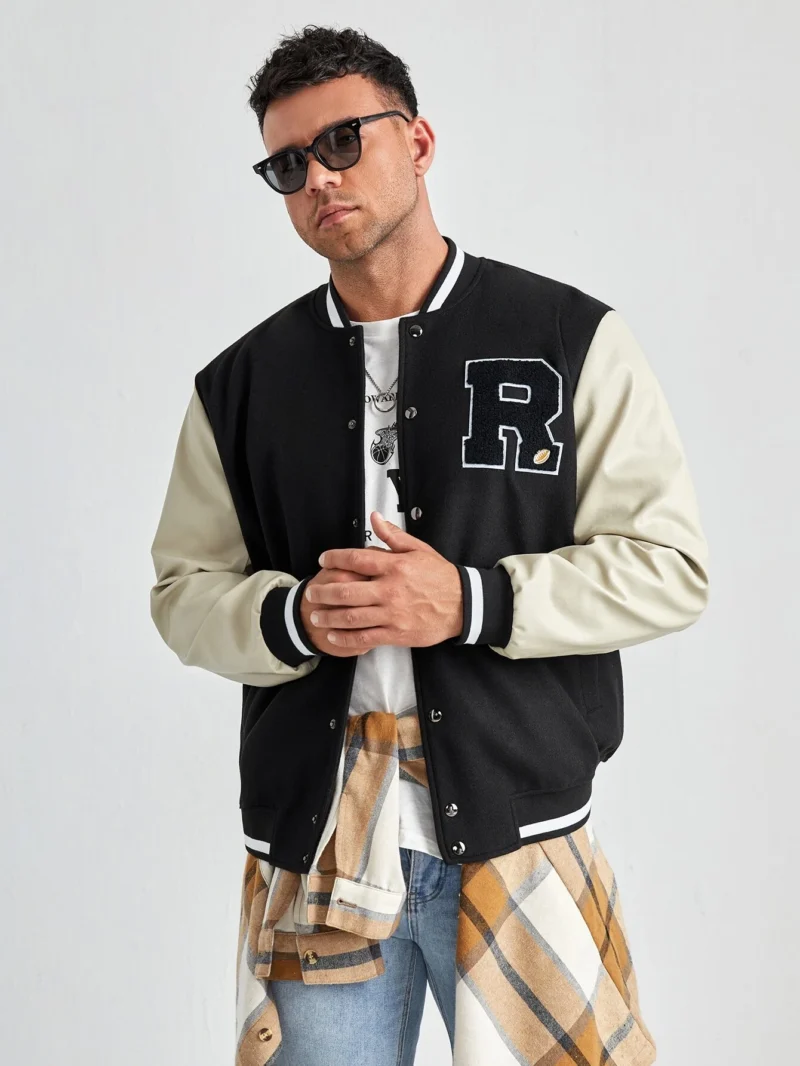 Mens Black And White R Letterman Jacket