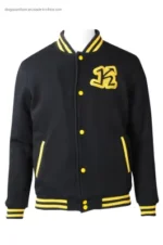 Men's Black And Yellow Wool Varsity Jacket