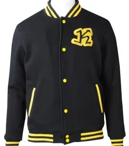 Men's Black And Yellow Wool Varsity Jacket