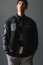 Mens Black New York High Skills Letterman Jacket