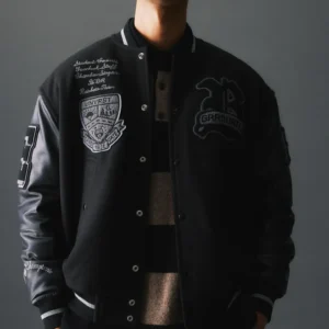 Mens Black New York High Skills Letterman Jacket