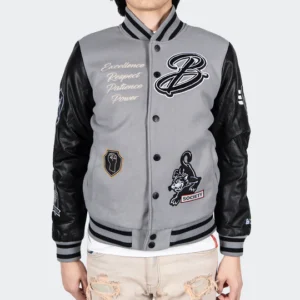 Men's Black Panther Power Grey Varsity Jacket