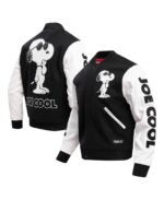 Men's Black Peanuts Snoopy Joe Cool Full-zip Varsity Jacket