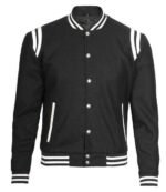 Mens Black White Detailing Varsity Jacket