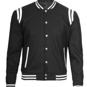 Mens Black White Detailing Varsity Jacket